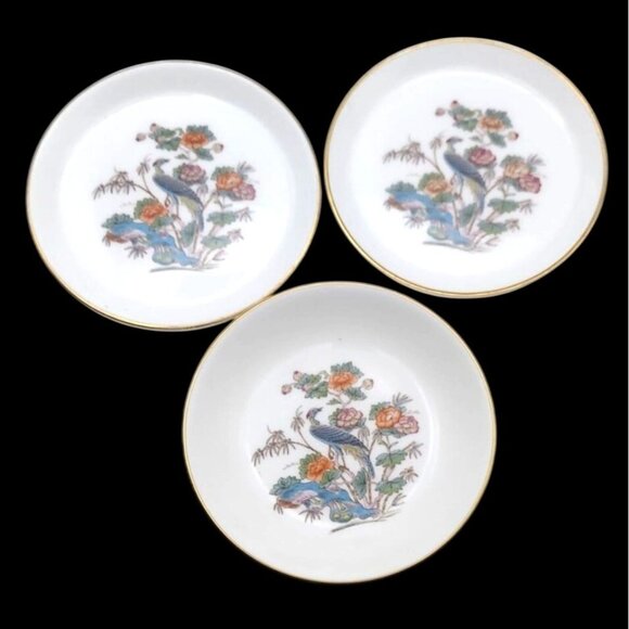 Wedgwood Kutani Crane Bone China 4" Dish Butter Pat Plates Set of 3 Porcelain - Picture 1 of 9